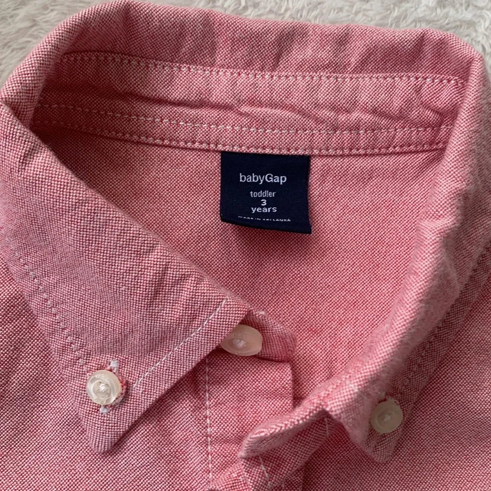 Gap 3 Boys Button Down Shirt Pink/Red EUC